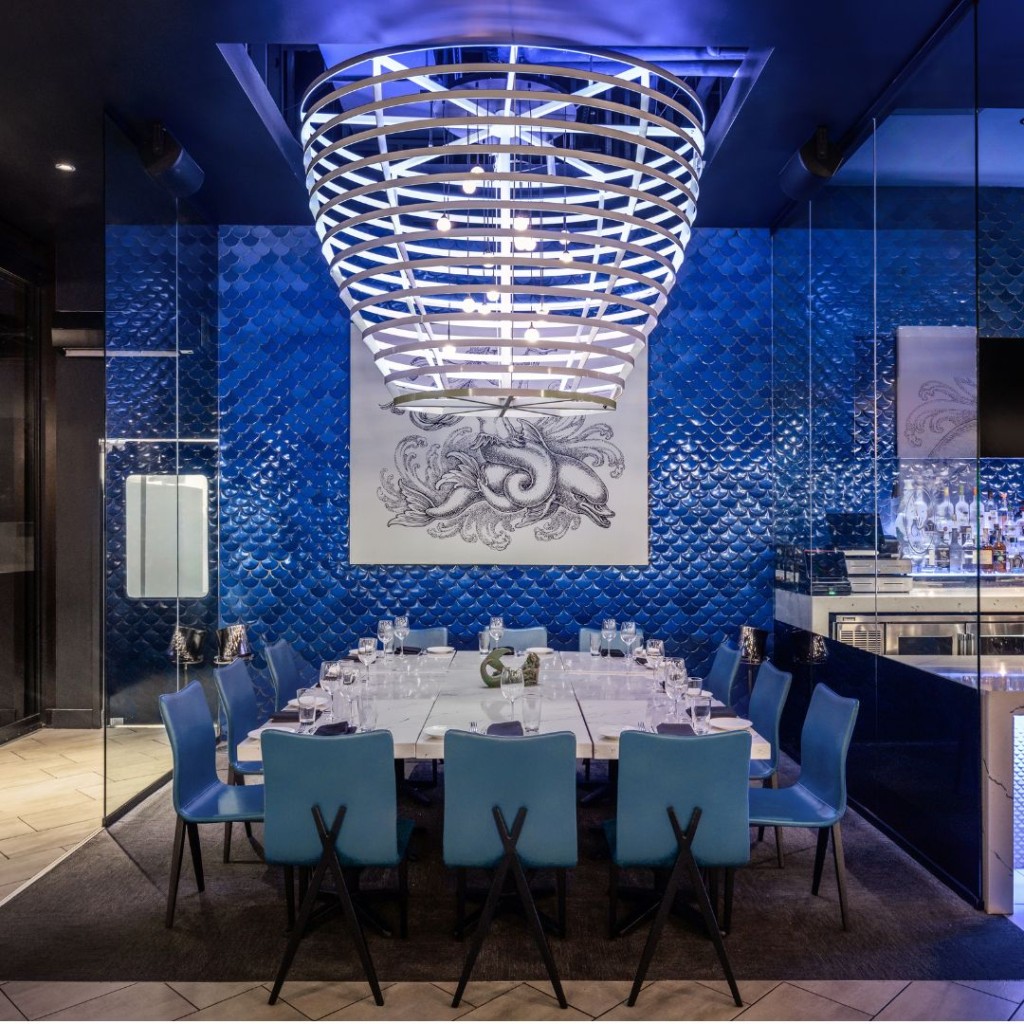 Mermaid's Cove semi-private dining table in Cherry Creek, Denver